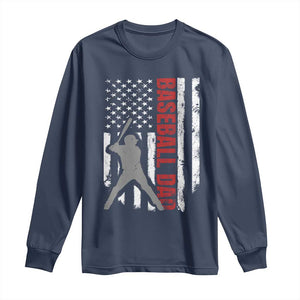 Baseball Dad Long Sleeve Shirt Retro US Flag Fathers Day Baseball Player TS10 Navy Print Your Wear