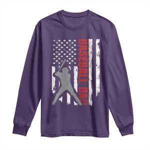 Baseball Dad Long Sleeve Shirt Retro US Flag Fathers Day Baseball Player TS10 Purple Print Your Wear