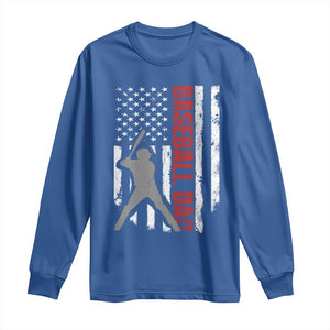 Baseball Dad Long Sleeve Shirt Retro US Flag Fathers Day Baseball Player TS10 Royal Blue Print Your Wear