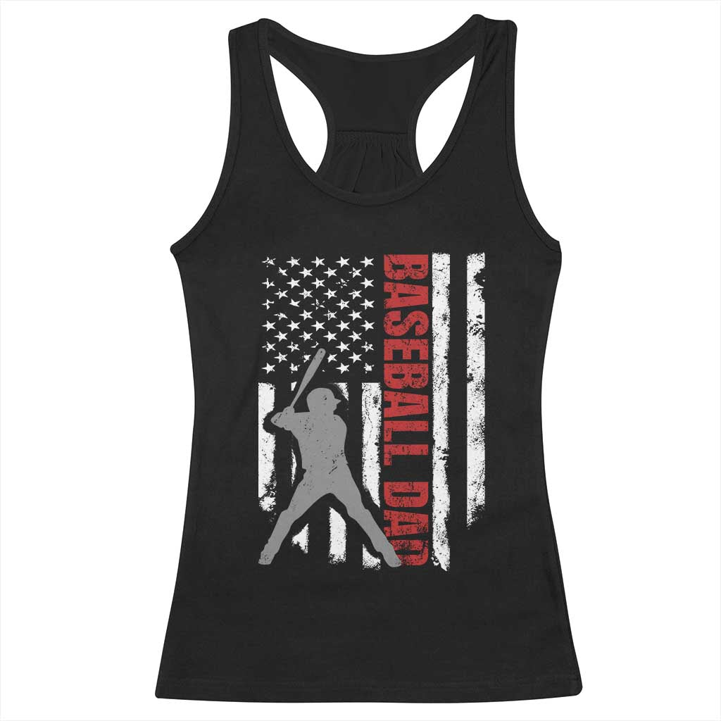 Baseball Dad Racerback Tank Top Retro US Flag Fathers Day Baseball Player TS10 Black Print Your Wear