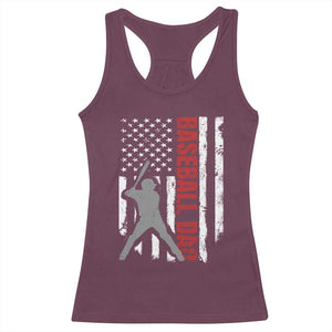 Baseball Dad Racerback Tank Top Retro US Flag Fathers Day Baseball Player TS10 Maroon Print Your Wear