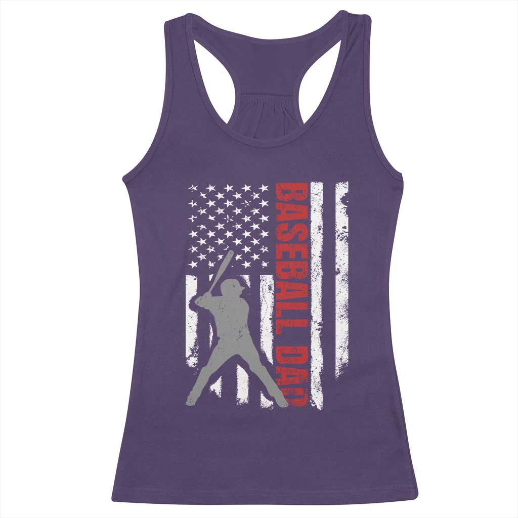 Baseball Dad Racerback Tank Top Retro US Flag Fathers Day Baseball Player TS10 Purple Print Your Wear
