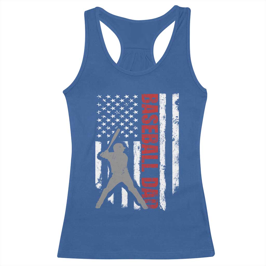 Baseball Dad Racerback Tank Top Retro US Flag Fathers Day Baseball Player TS10 Royal Blue Print Your Wear