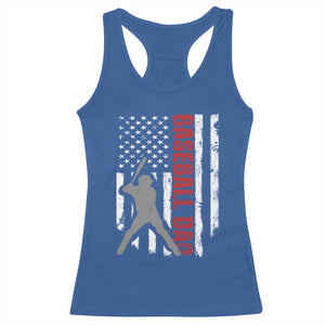 Baseball Dad Racerback Tank Top Retro US Flag Fathers Day Baseball Player TS10 Royal Blue Print Your Wear