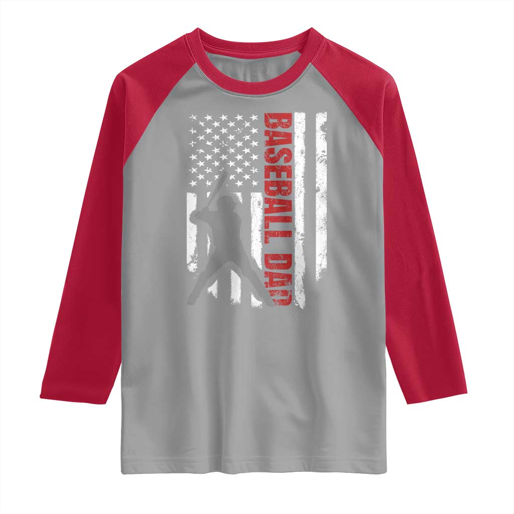 Baseball Dad Raglan Shirt Retro US Flag Fathers Day Baseball Player TS10 Sport Gray Red Print Your Wear