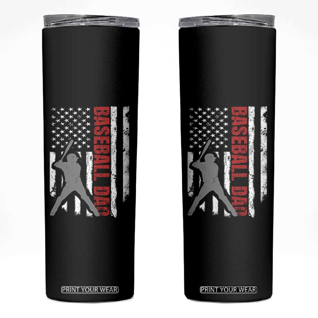 Baseball Dad Skinny Tumbler Retro US Flag Fathers Day Baseball Player TS10 Black Print Your Wear