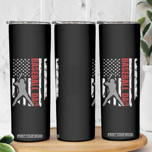 Baseball Dad Skinny Tumbler Retro US Flag Fathers Day Baseball Player TS10 Print Your Wear