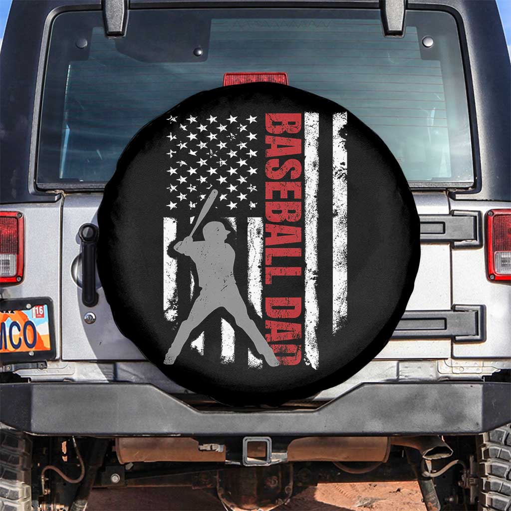 Baseball Dad Spare Tire Cover Retro US Flag Fathers Day Baseball Player TS10 No hole Black Print Your Wear