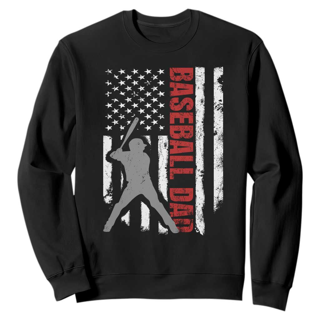 Baseball Dad Sweatshirt Retro US Flag Fathers Day Baseball Player TS10 Black Print Your Wear