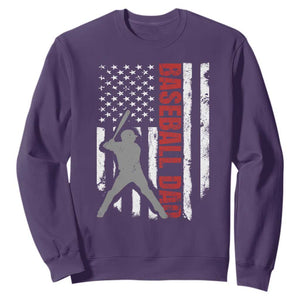 Baseball Dad Sweatshirt Retro US Flag Fathers Day Baseball Player TS10 Purple Print Your Wear