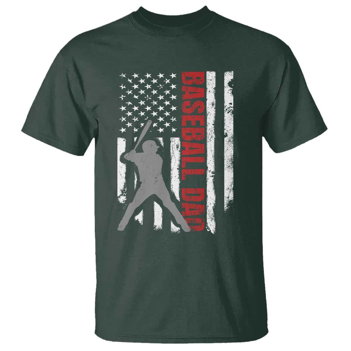 Baseball Dad T Shirt Retro US Flag Fathers Day Baseball Player TS10 Dark Forest Green Print Your Wear