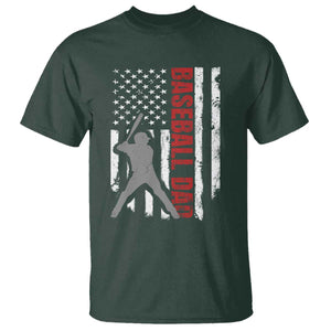 Baseball Dad T Shirt Retro US Flag Fathers Day Baseball Player TS10 Dark Forest Green Print Your Wear