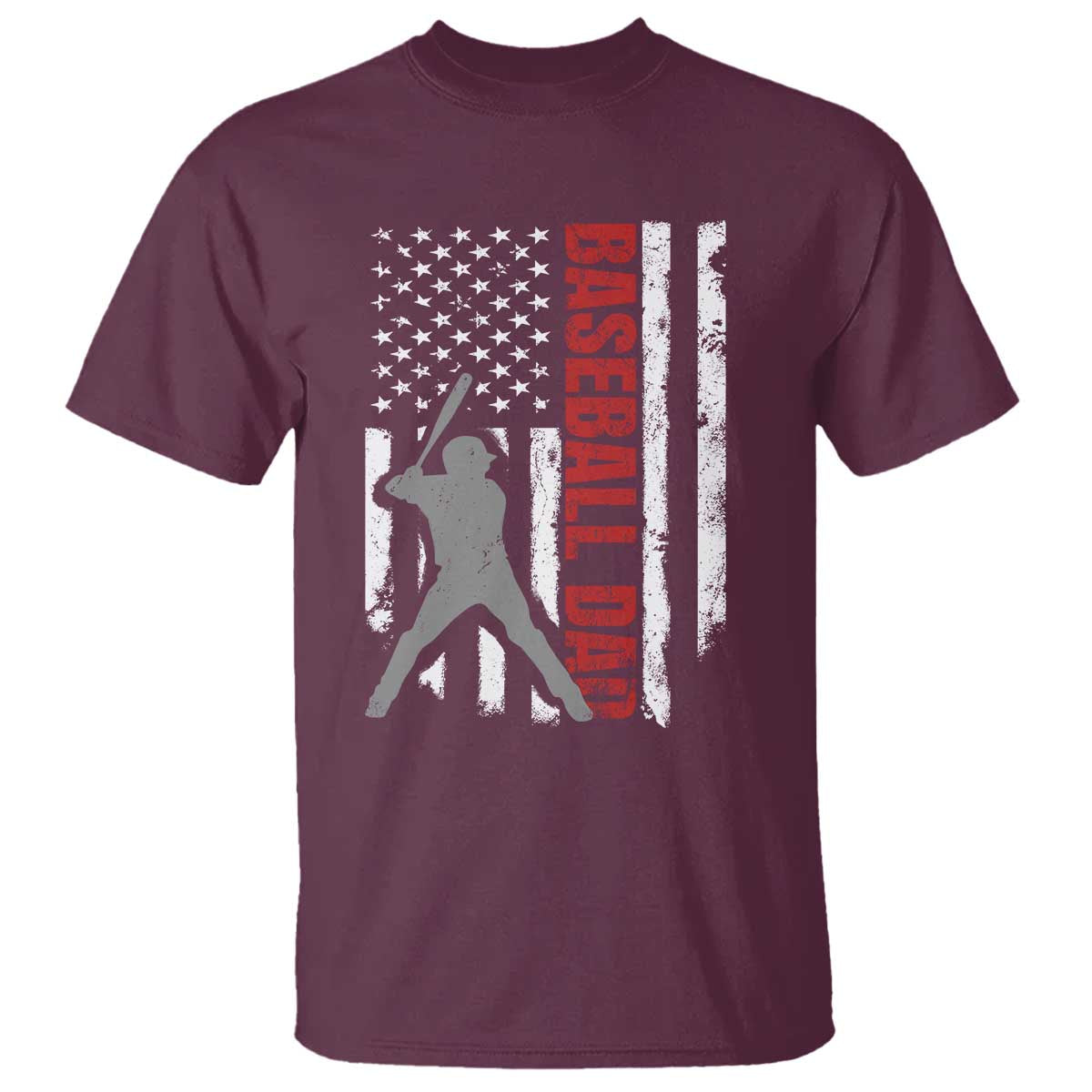 Baseball Dad T Shirt Retro US Flag Fathers Day Baseball Player TS10 Maroon Print Your Wear