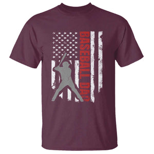 Baseball Dad T Shirt Retro US Flag Fathers Day Baseball Player TS10 Maroon Print Your Wear