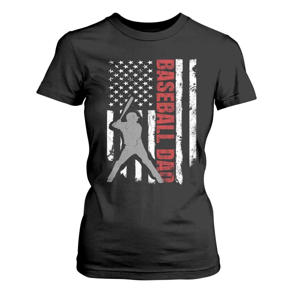 Baseball Dad T Shirt For Women Retro US Flag Fathers Day Baseball Player TS10 Black Print Your Wear