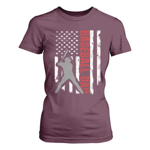 Baseball Dad T Shirt For Women Retro US Flag Fathers Day Baseball Player TS10 Maroon Print Your Wear