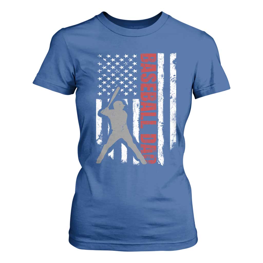 Baseball Dad T Shirt For Women Retro US Flag Fathers Day Baseball Player TS10 Royal Blue Print Your Wear
