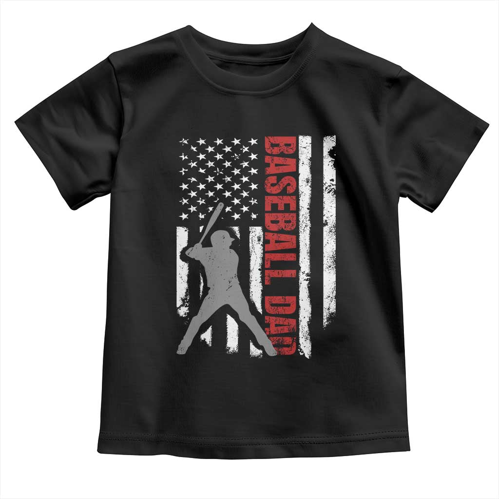 Baseball Dad Toddler T Shirt Retro US Flag Fathers Day Baseball Player TS10 Black Print Your Wear
