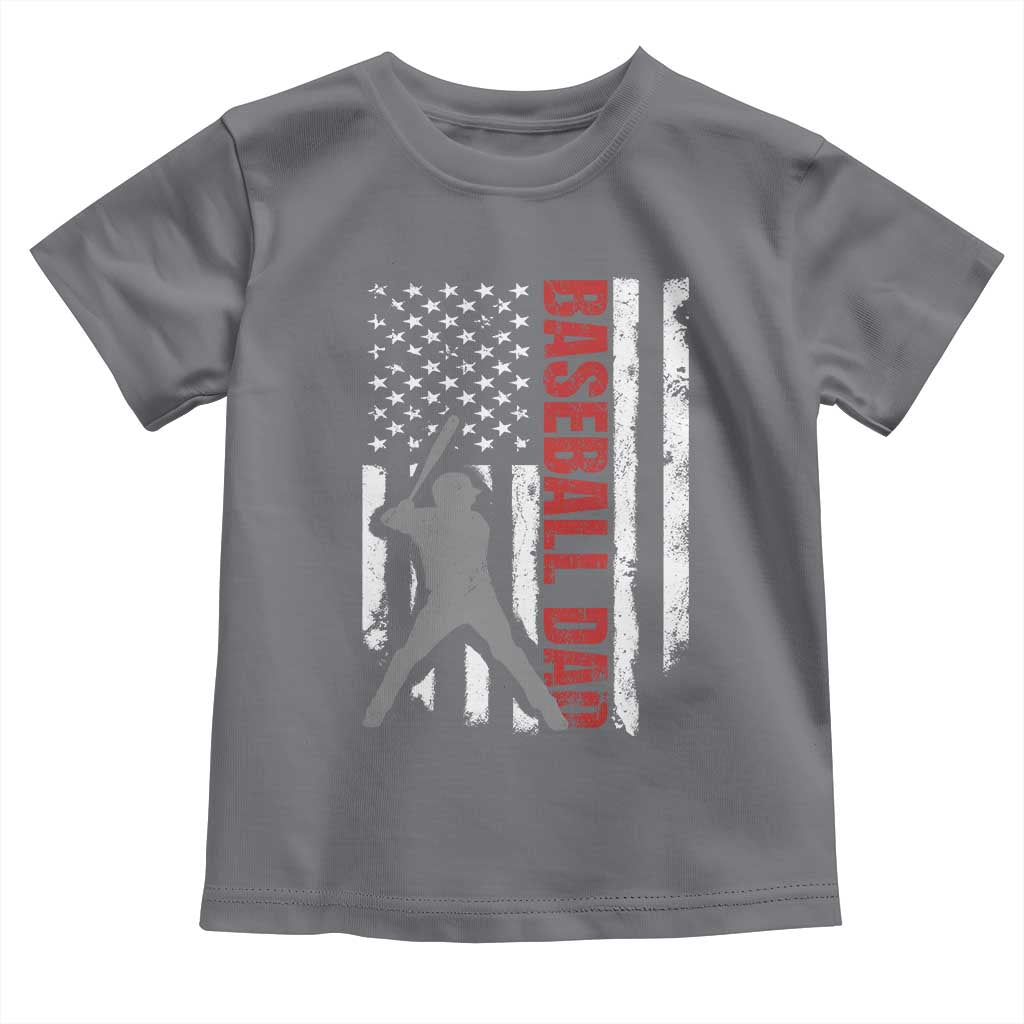 Baseball Dad Toddler T Shirt Retro US Flag Fathers Day Baseball Player TS10 Charcoal Print Your Wear
