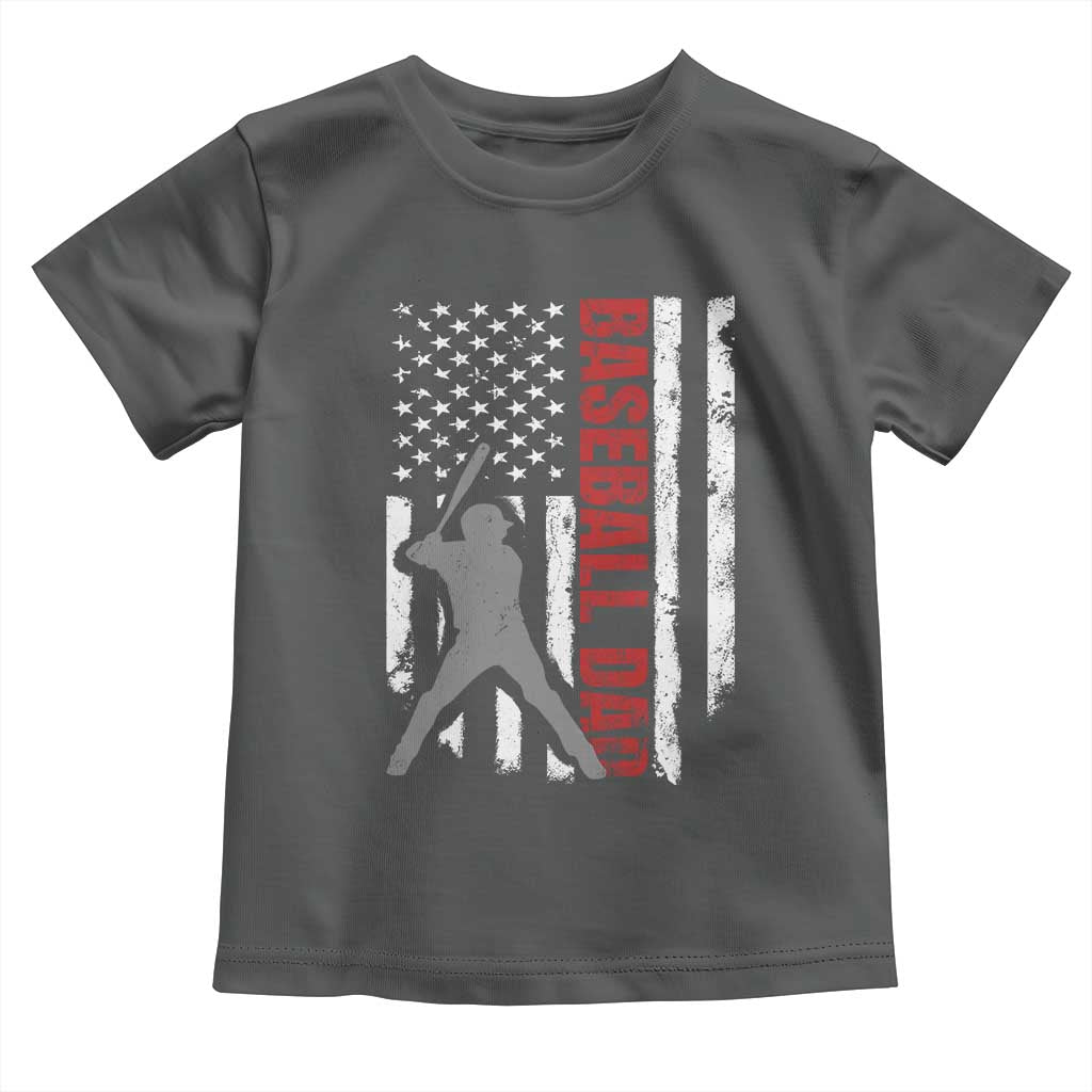 Baseball Dad Toddler T Shirt Retro US Flag Fathers Day Baseball Player TS10 Dark Heather Print Your Wear