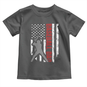 Baseball Dad Toddler T Shirt Retro US Flag Fathers Day Baseball Player TS10 Dark Heather Print Your Wear