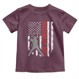 Baseball Dad Toddler T Shirt Retro US Flag Fathers Day Baseball Player TS10 Maroon Print Your Wear