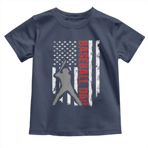 Baseball Dad Toddler T Shirt Retro US Flag Fathers Day Baseball Player TS10 Navy Print Your Wear