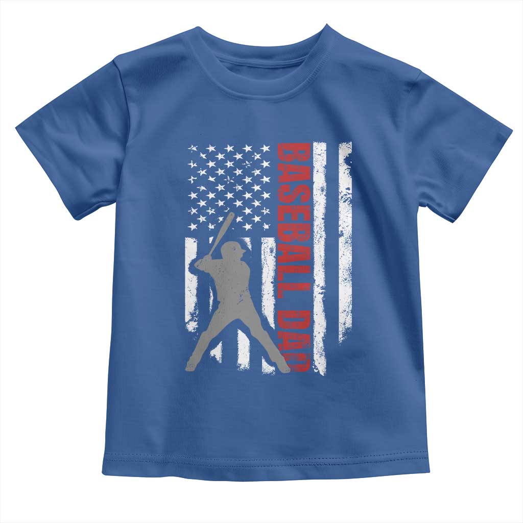 Baseball Dad Toddler T Shirt Retro US Flag Fathers Day Baseball Player TS10 Royal Blue Print Your Wear