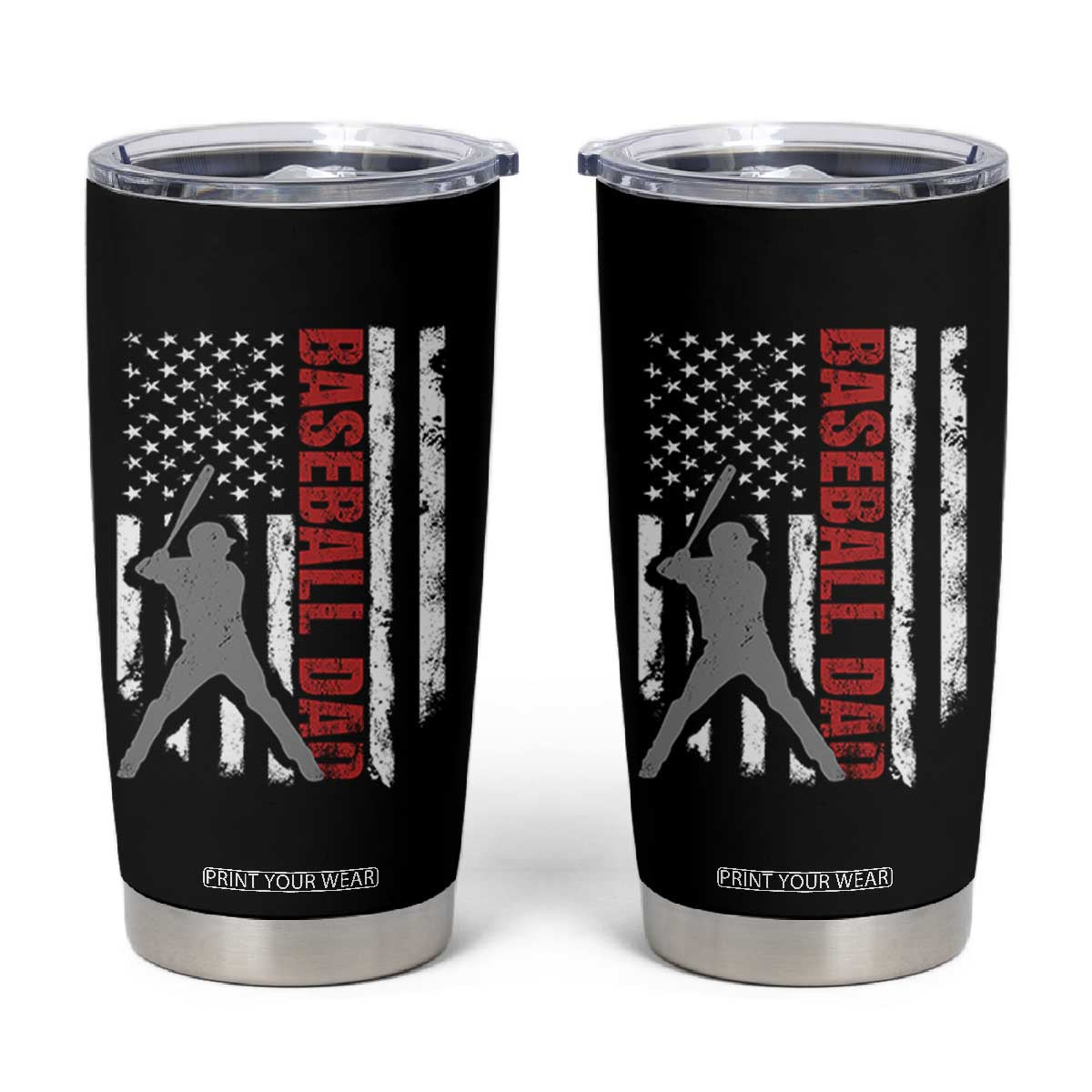 Baseball Dad Tumbler Cup Retro US Flag Fathers Day Baseball Player TS10 Black Print Your Wear