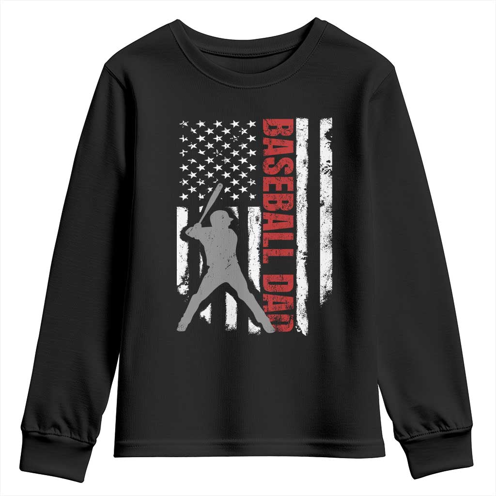 Baseball Dad Youth Sweatshirt Retro US Flag Fathers Day Baseball Player TS10 Black Print Your Wear