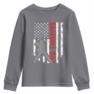 Baseball Dad Youth Sweatshirt Retro US Flag Fathers Day Baseball Player TS10 Charcoal Print Your Wear
