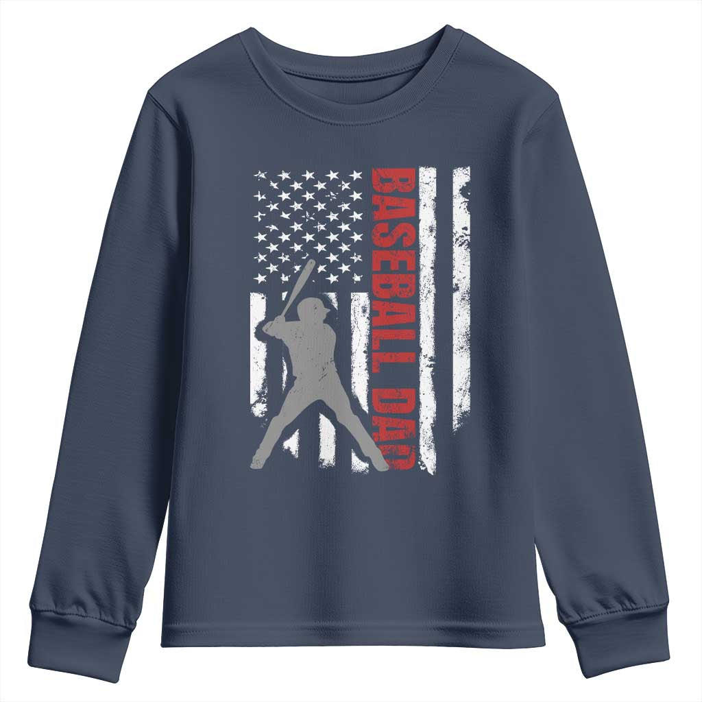 Baseball Dad Youth Sweatshirt Retro US Flag Fathers Day Baseball Player TS10 Navy Print Your Wear