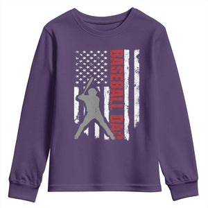 Baseball Dad Youth Sweatshirt Retro US Flag Fathers Day Baseball Player TS10 Purple Print Your Wear