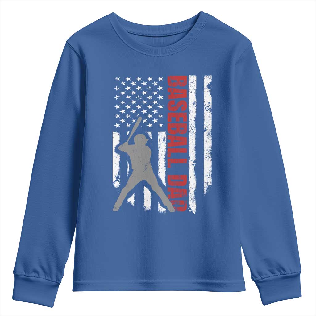 Baseball Dad Youth Sweatshirt Retro US Flag Fathers Day Baseball Player TS10 Royal Blue Print Your Wear