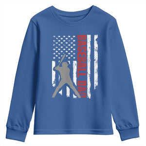 Baseball Dad Youth Sweatshirt Retro US Flag Fathers Day Baseball Player TS10 Royal Blue Print Your Wear