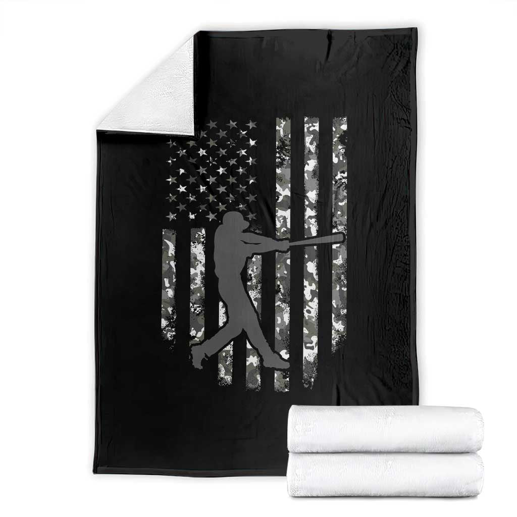 Camo US Flag Baseball Player Throw Blanket Retro Camouflage American Flag Patriotic TS10 Black Print Your Wear