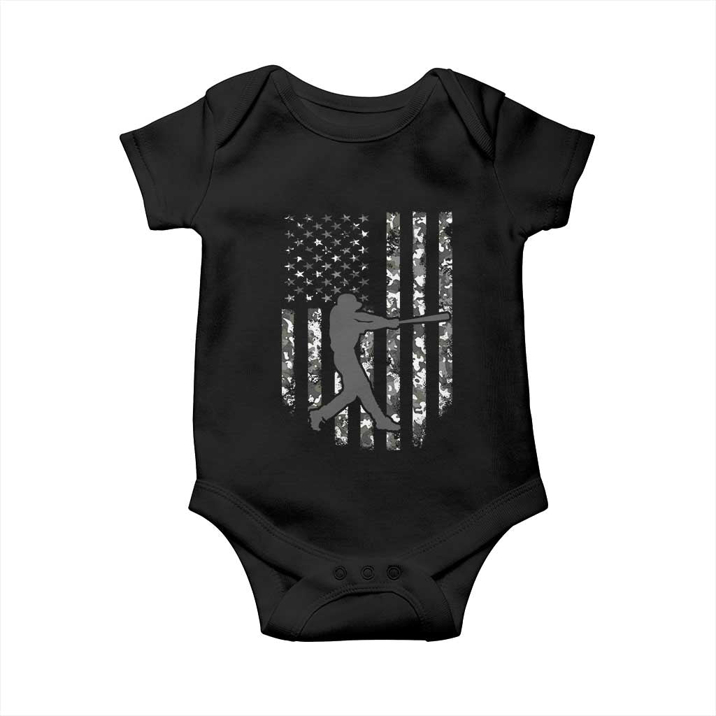 Camo US Flag Baseball Player Baby Onesie Retro Camouflage American Flag Patriotic TS10 Black Print Your Wear