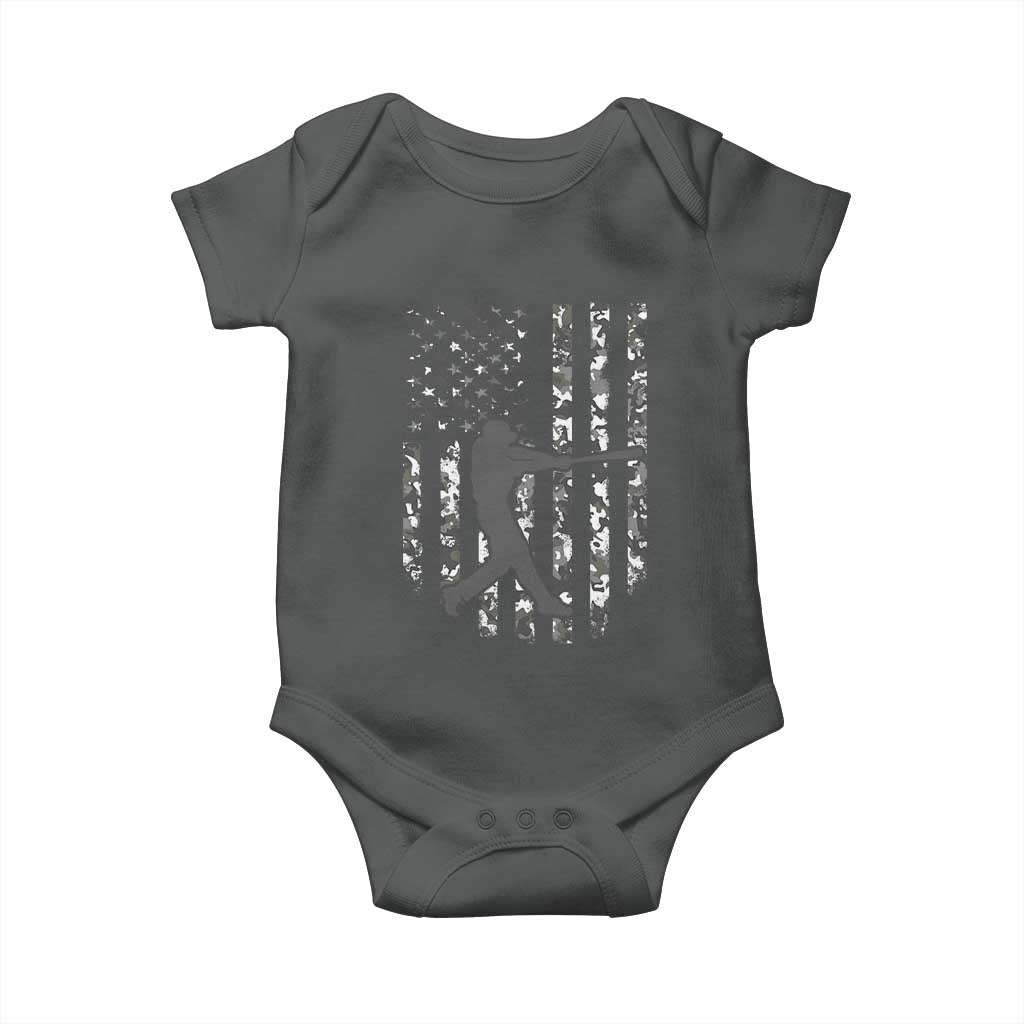 Camo US Flag Baseball Player Baby Onesie Retro Camouflage American Flag Patriotic TS10 Dark Heather Print Your Wear
