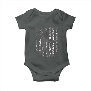 Camo US Flag Baseball Player Baby Onesie Retro Camouflage American Flag Patriotic TS10 Dark Heather Print Your Wear