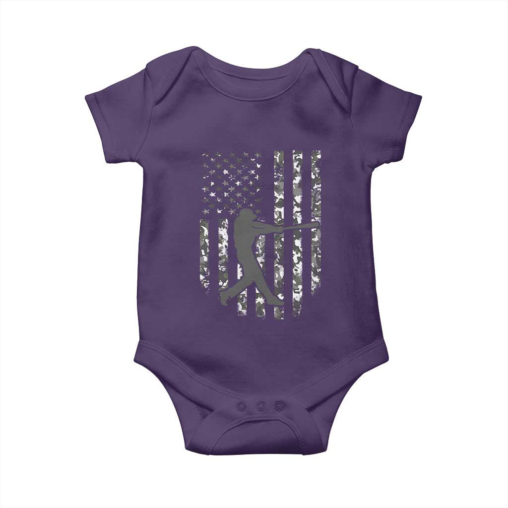 Camo US Flag Baseball Player Baby Onesie Retro Camouflage American Flag Patriotic TS10 Purple Print Your Wear