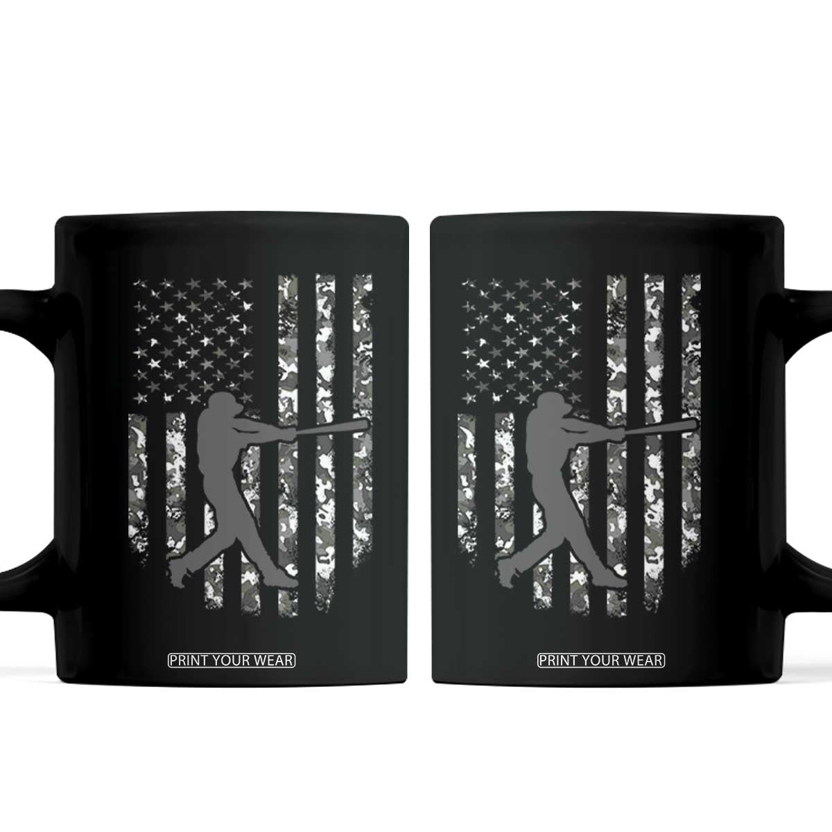 Camo US Flag Baseball Player Coffee Mug Retro Camouflage American Flag Patriotic TS10 Black Print Your Wear