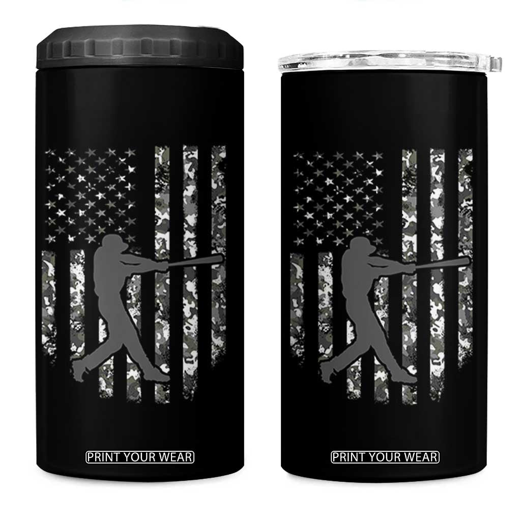 Camo US Flag Baseball Player 4 in 1 Can Cooler Tumbler Retro Camouflage American Flag Patriotic TS10 One Size: 16 oz Black Print Your Wear