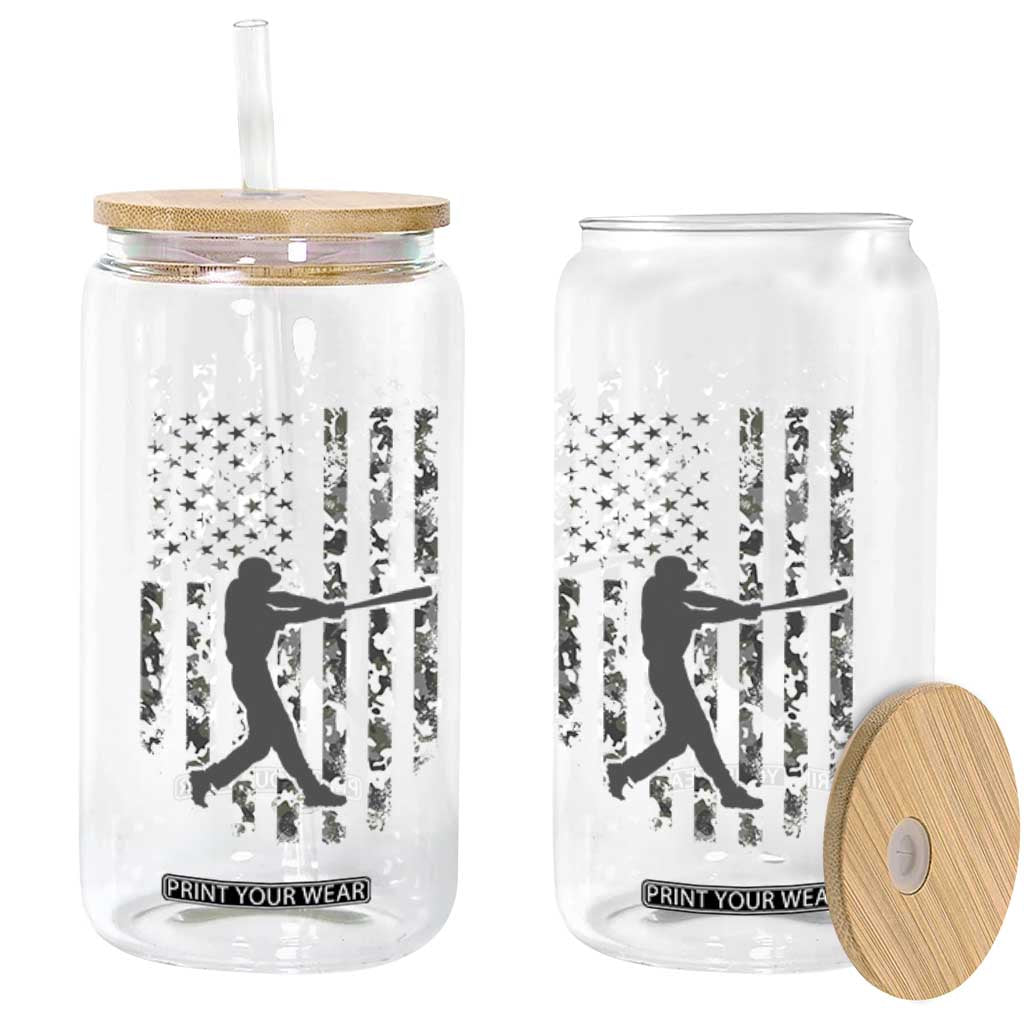 Camo US Flag Baseball Player Glass Can Retro Camouflage American Flag Patriotic TS10 Print Your Wear