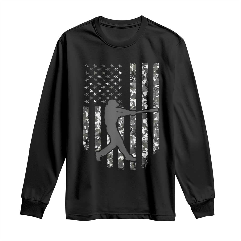 Camo US Flag Baseball Player Long Sleeve Shirt Retro Camouflage American Flag Patriotic TS10 Black Print Your Wear
