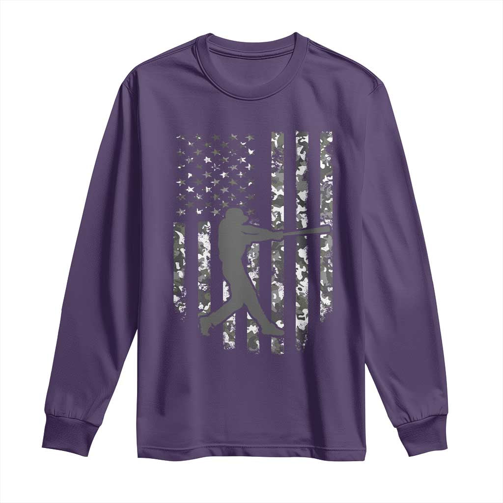 Camo US Flag Baseball Player Long Sleeve Shirt Retro Camouflage American Flag Patriotic TS10 Purple Print Your Wear