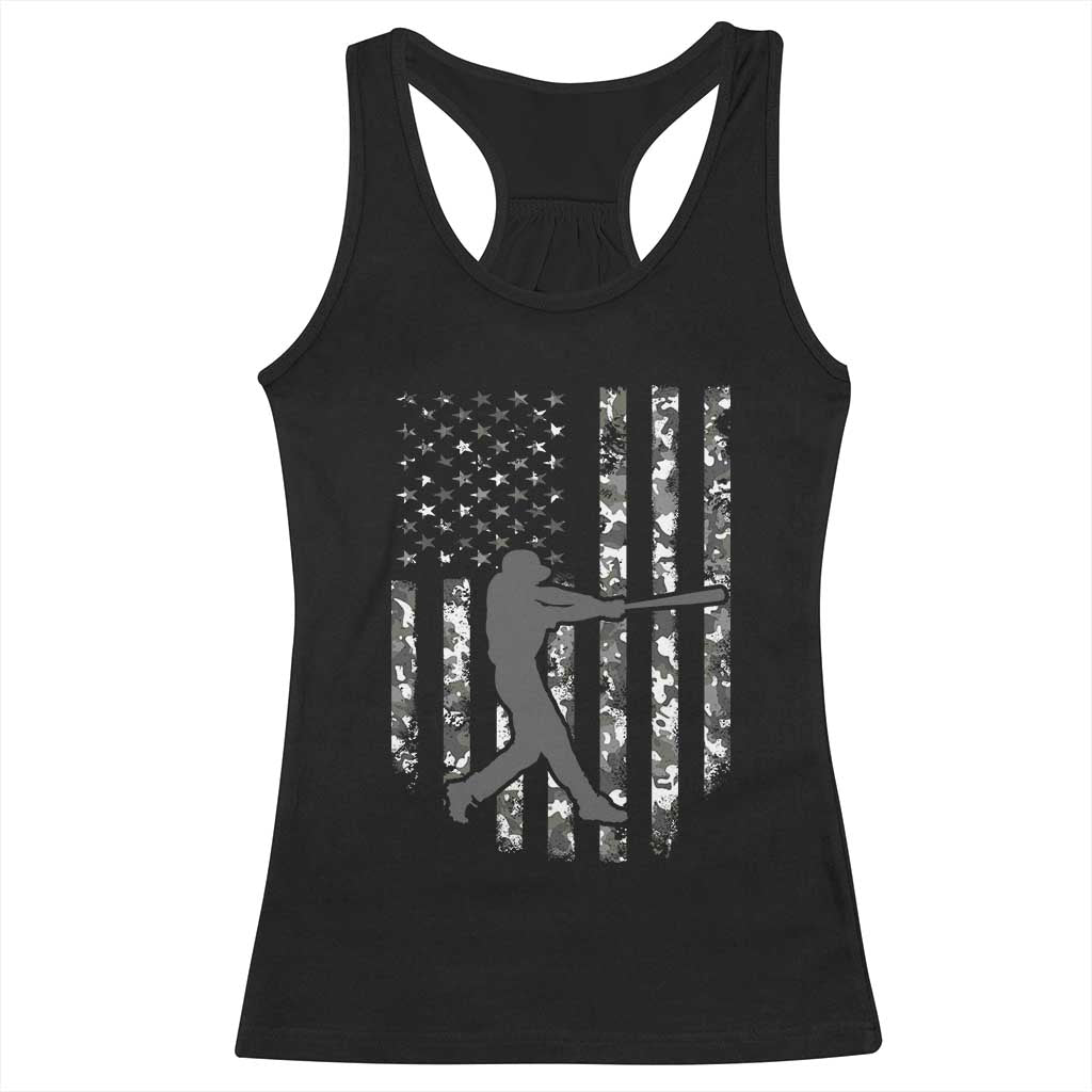 Camo US Flag Baseball Player Racerback Tank Top Retro Camouflage American Flag Patriotic TS10 Black Print Your Wear