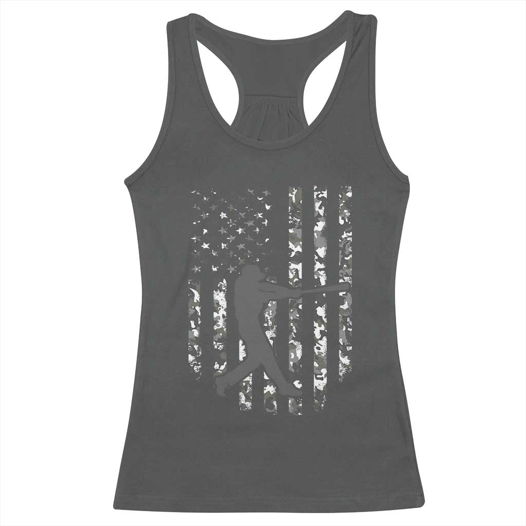 Camo US Flag Baseball Player Racerback Tank Top Retro Camouflage American Flag Patriotic TS10 Dark Heather Print Your Wear