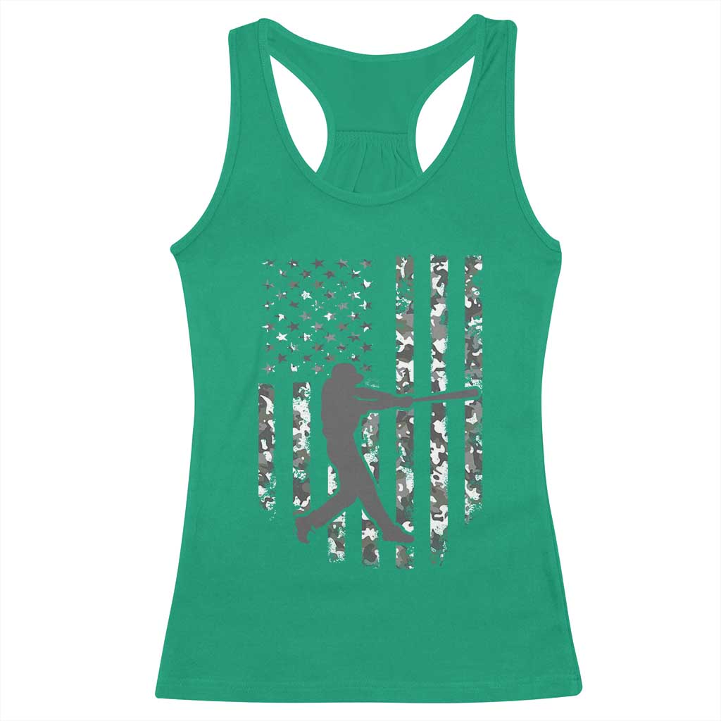 Camo US Flag Baseball Player Racerback Tank Top Retro Camouflage American Flag Patriotic TS10 Irish Green Print Your Wear