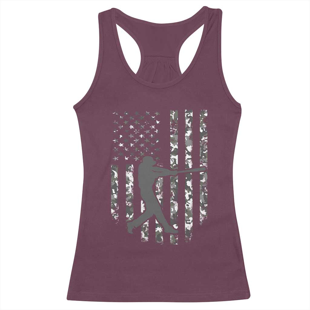 Camo US Flag Baseball Player Racerback Tank Top Retro Camouflage American Flag Patriotic TS10 Maroon Print Your Wear