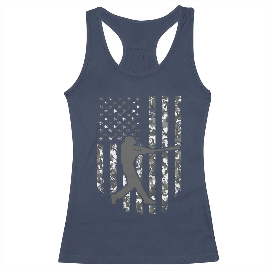 Camo US Flag Baseball Player Racerback Tank Top Retro Camouflage American Flag Patriotic TS10 Navy Print Your Wear